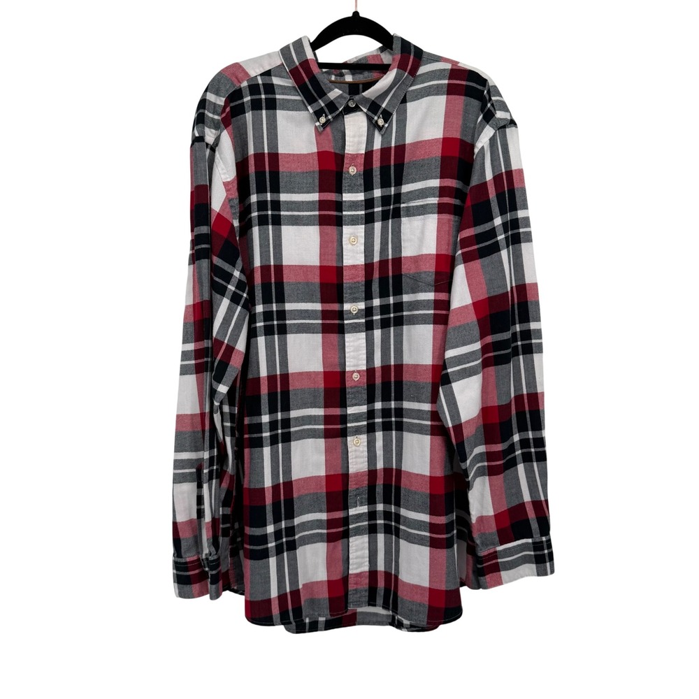 Chaps Mens XXL Red Black White Plaid Button Down Shirt Long Sleeve Herringbone - Picture 1 of 6
